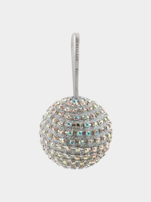 Игрушка елочная, 8 см, пластик, серебристая, Шар в стразах, Ball sparkle, image-1