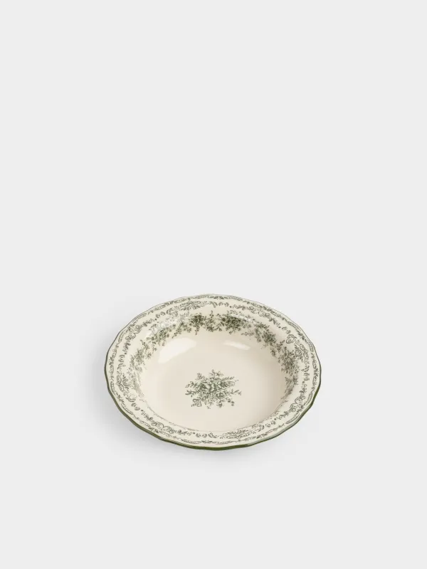 Тарелка суповая, 21x5 см, 460 мл, фарфор P, молочная, Зеленые цветы, Green lace, image-1