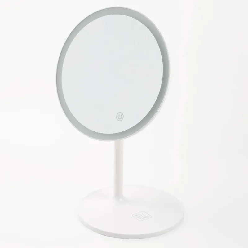 Зеркало настольное, 33х19/17 см, с подсветкой, на подставке, пластик, круглое, белое, Vesta