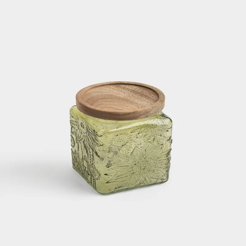 Банка для сыпучих продуктов, 750 мл, стекло Р/дерево, зеленая, Цветы, Bloome wood, image-1