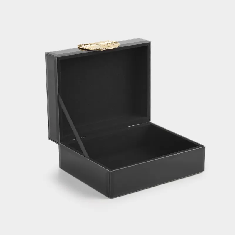 Шкатулка для украшений, 18х14 см, стекло/металл, зеркальная, черная, Glossy black, image-2