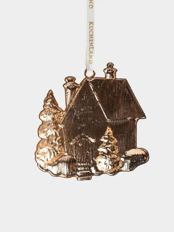 Игрушка елочная, 8 см, металл, золотисто-красная, Заснеженный дом, Figure christmas, image-1