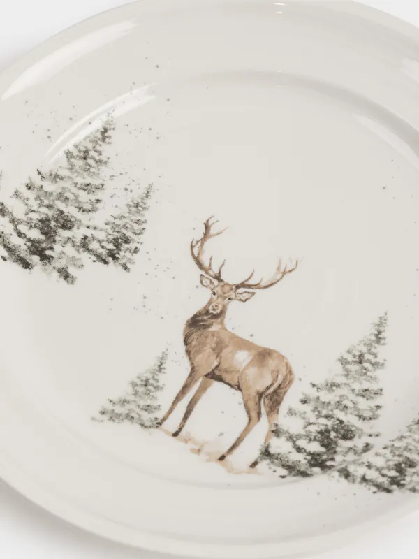 Тарелка закусочная, 20 см, керамика, белая, Олень в снежном лесу, Woodland story, image-3