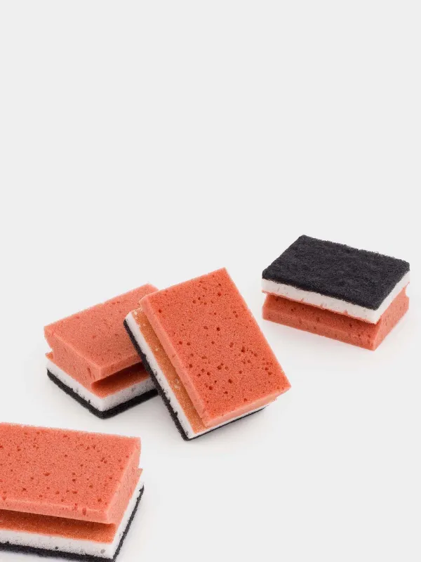 Губка для мытья посуды, 10x7 см, 4 шт, поролон/абразив, коричнево-серая, Clean, image-3