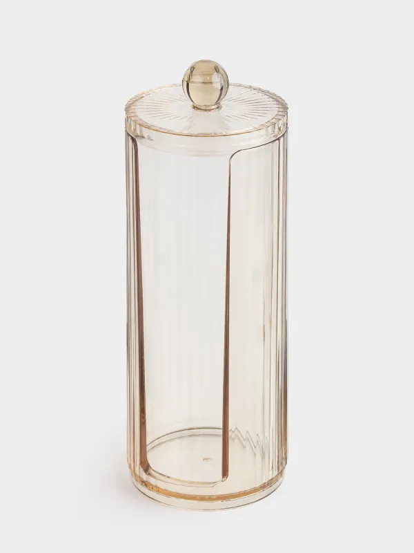 Контейнер для ватных дисков, 7x20 см, с крышкой, пластик, янтарный, Ribby color, image-1