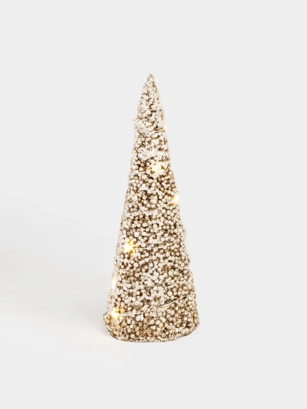 Ель-конус, 20 см, с подсветкой, полиэстер/металл, шампань, Заснеженная ель, Frosty sparks, image-0