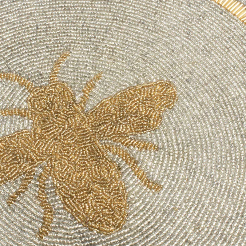 Салфетка под приборы, 36 см, бисер, круглая, молочно-золотистая, Пчела, Art beads, image-3