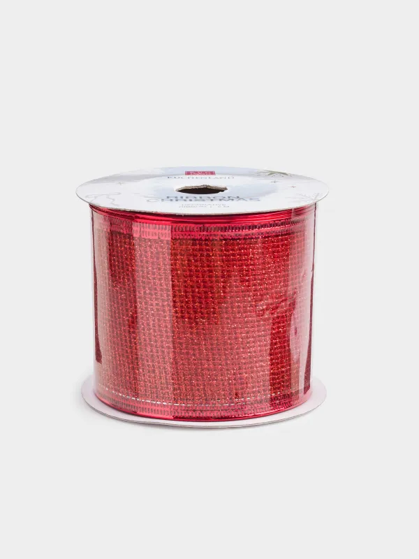 Лента декоративная, 5 м, гибкая, полиэстер, красная, Сетка, Ribbon christmas, image-0