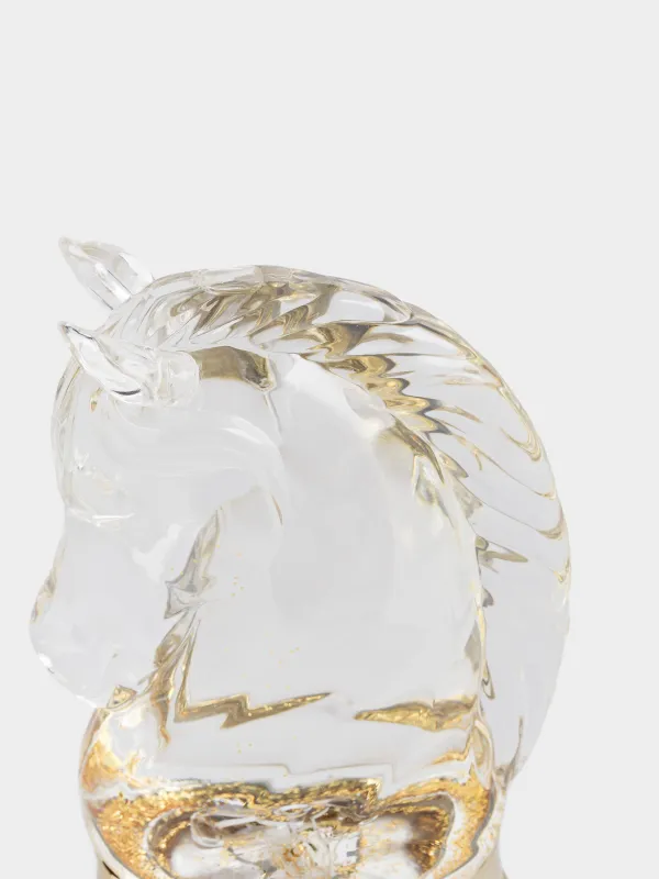 Снежный фонарь, 23 см, с подсветкой, пластик, золотистый, Лошадь с блестками, Golden style, image-4