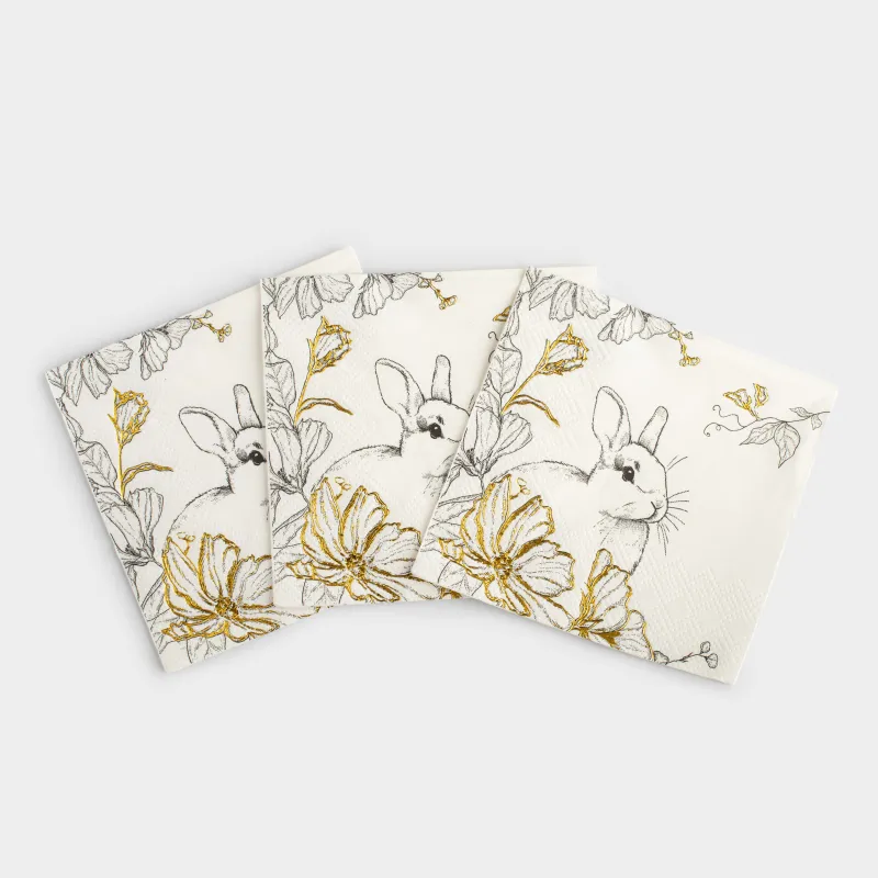 Салфетки бумажные, 21х21 см, 20 шт, квадратные, белые, Кролик и цветы, Peony gold, image-4