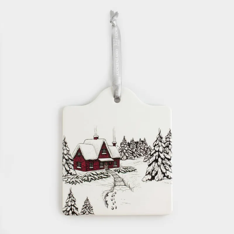 Подставка под горячее, 16х19 см, керамика/пробка, белая, Дом в снегу, Forest house