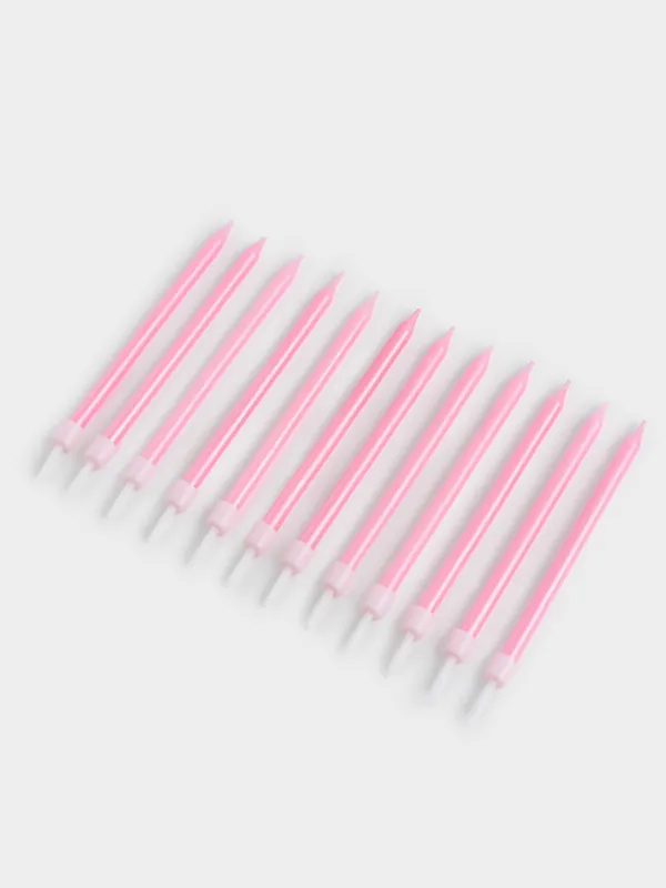 Свеча для торта, 10 см, 12 шт, тонкая, розовая, Birthday party, image-1