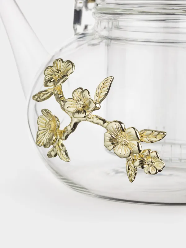 Чайник заварочный, 900 мл, стекло Б/металл, Золотистые цветы, Lux elements, image-5