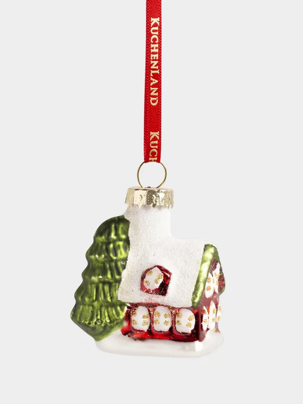 Игрушка елочная, 4 см, стекло, зелено-красная, Домик, Figure christmas, image-0