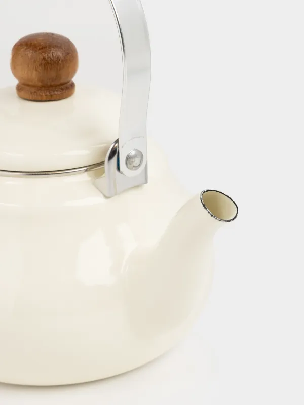 Чайник, 1,2 л, металл эмалированный/дерево, молочный, Лошадь, Enamel, image-1