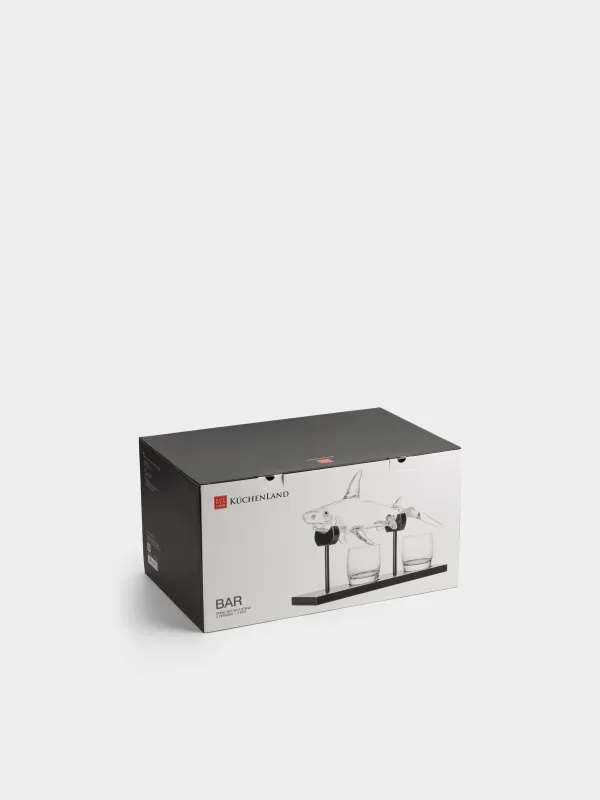 Набор для напитков, 2 перс, 3 пр, на подставке, графин/стаканы, стекло/дерево, Акула, Bar, image-5