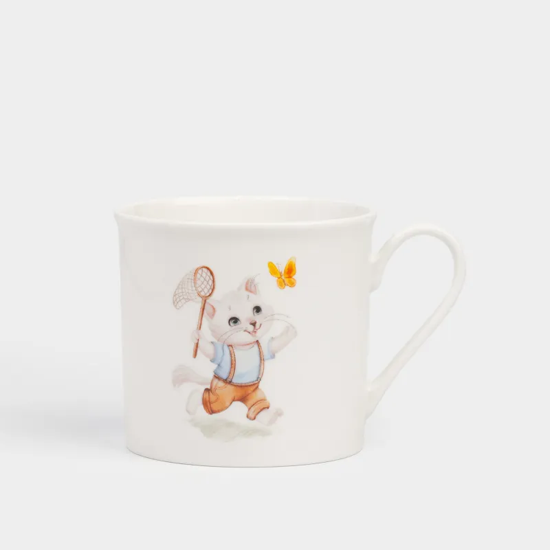 Кружка, детская, 250 мл, фарфор N, белая, Кот и бабочка, Ideas life