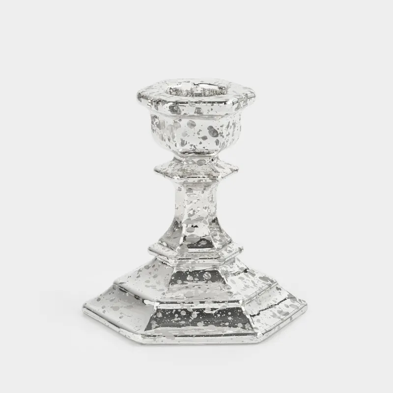 Подсвечник, 9 см, для тонкой свечи, на ножке, стекло, серебристый, Patina