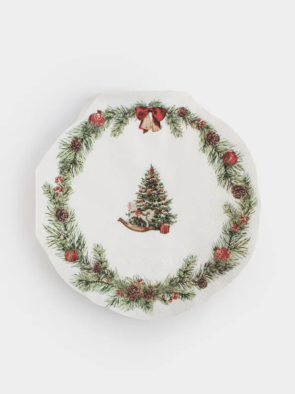 Салфетки бумажные, 30х29 см, 20 шт, фигурные, белые, Венок с бантами, Christmas miracle classic, image-0