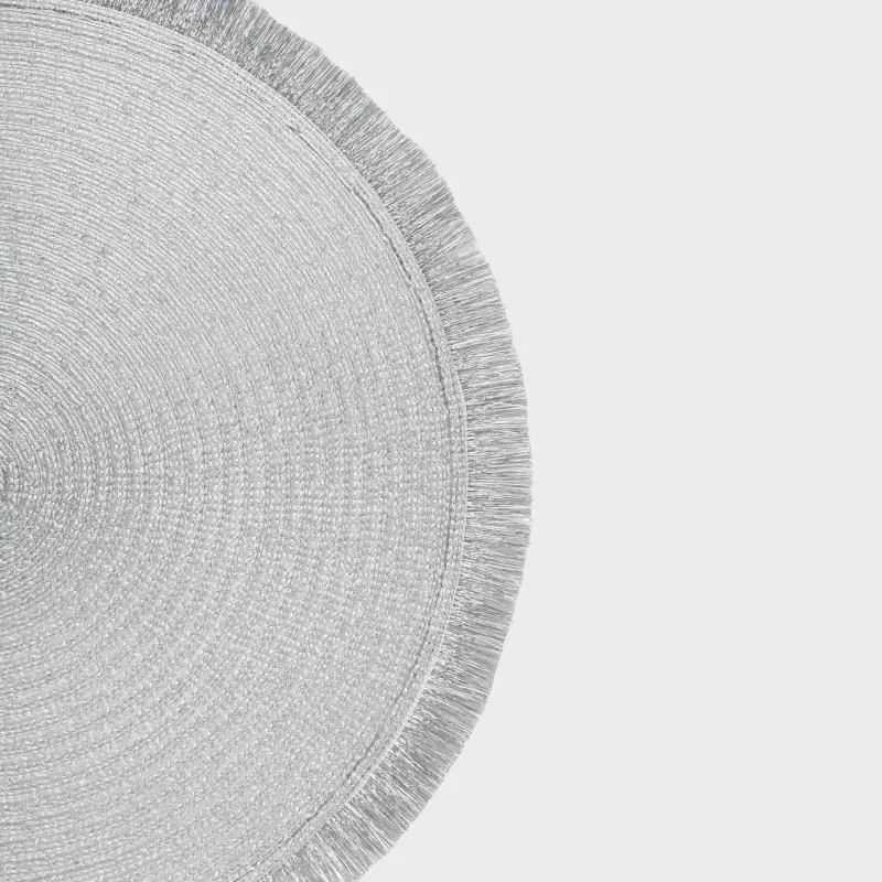 Салфетка под приборы, 38 см, с бахромой, полиэстер, круглая, серебристая, Rotary shine, image-1