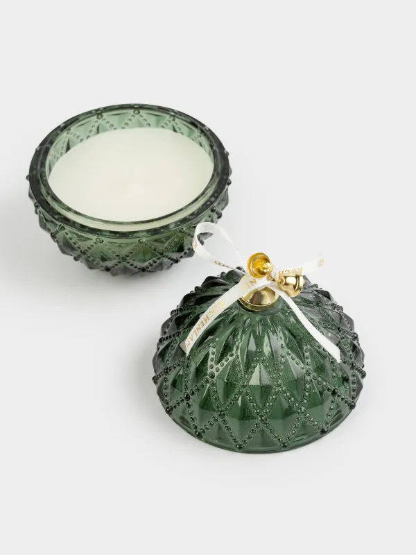 Свеча ароматическая, 8х9 см, в подсвечнике, с крышкой, стекло, зеленая, Christmas evergreen, Christmas traditions, image-1