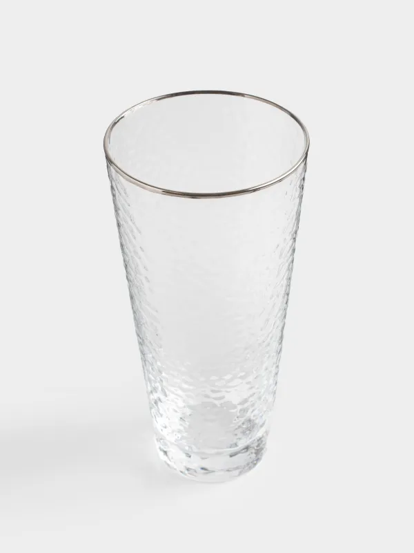 Стакан, 17 см, 450 мл, стекло, с серебристым кантом, Ripply silver, image-1