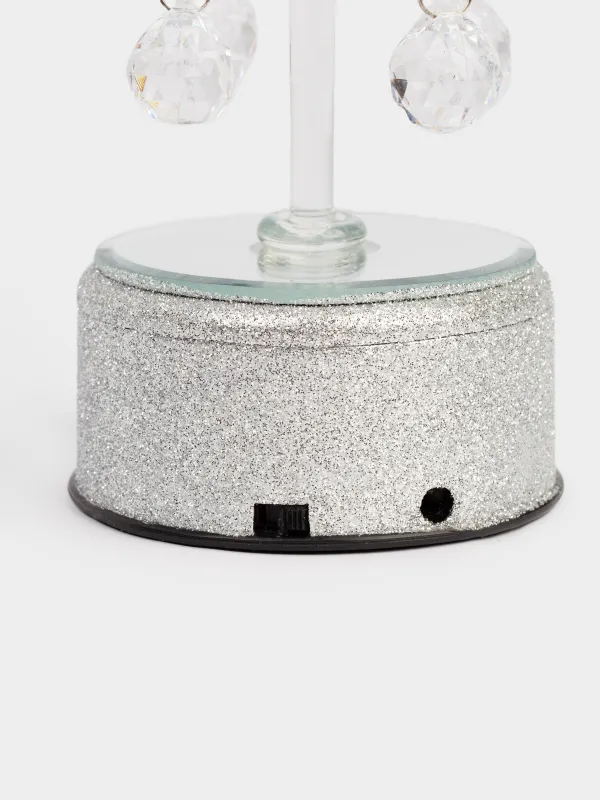 Статуэтка с подсветкой, 18 см, вращающаяся, с подвесками, стекло, серебристая, Christmas vitreous, image-2