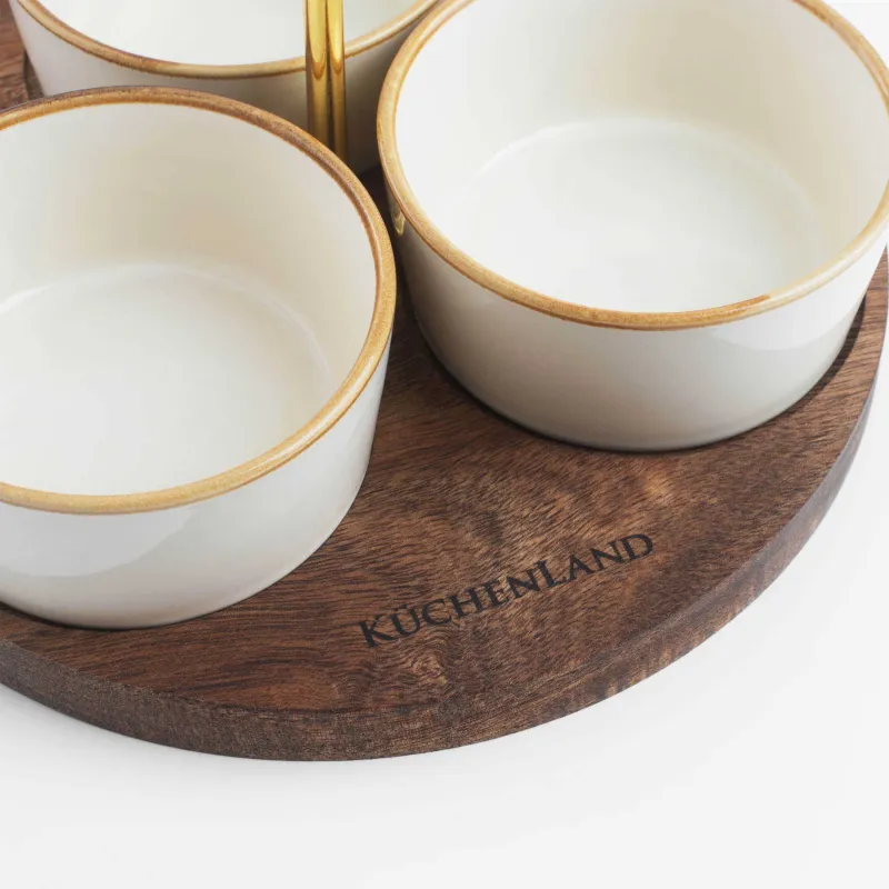 Набор для закусок, 3 пр, на подставке, с ручкой, керамика K/дерево, молочный, Noble tree, image-7