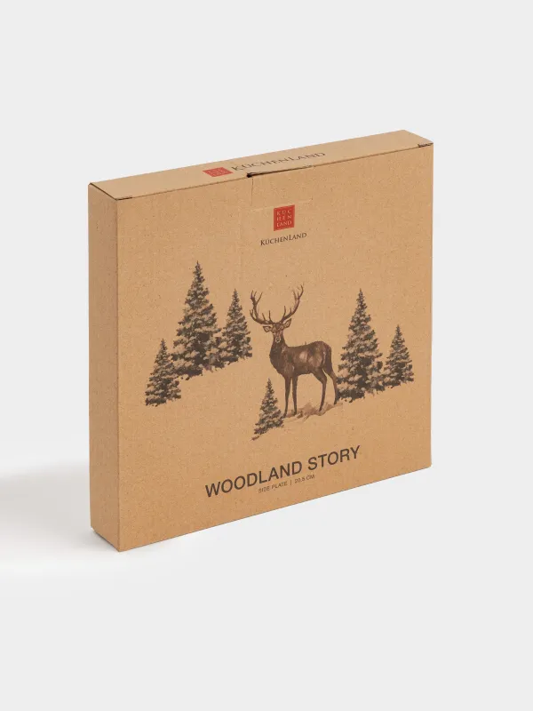 Тарелка закусочная, 20 см, керамика, белая, Олень в снежном лесу, Woodland story, image-6