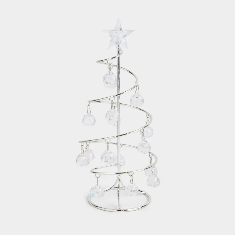 Статуэтка, 27 см, с подвесками, металл/акрил, серебристая, Ель c кристаллами, Silver style