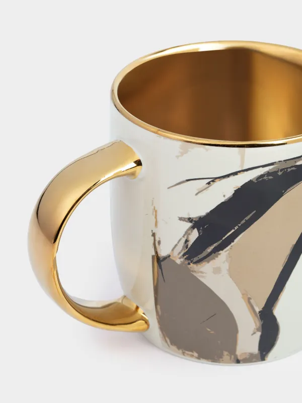 Кружка, 380 мл, фарфор N, молочно-золотистая, Конь, Horse art, image-2