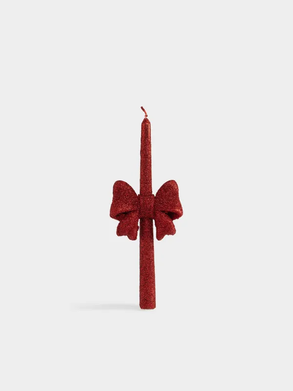 Свеча, 25 см, тонкая, с блестками, Бант, Sparkly candle, image-0
