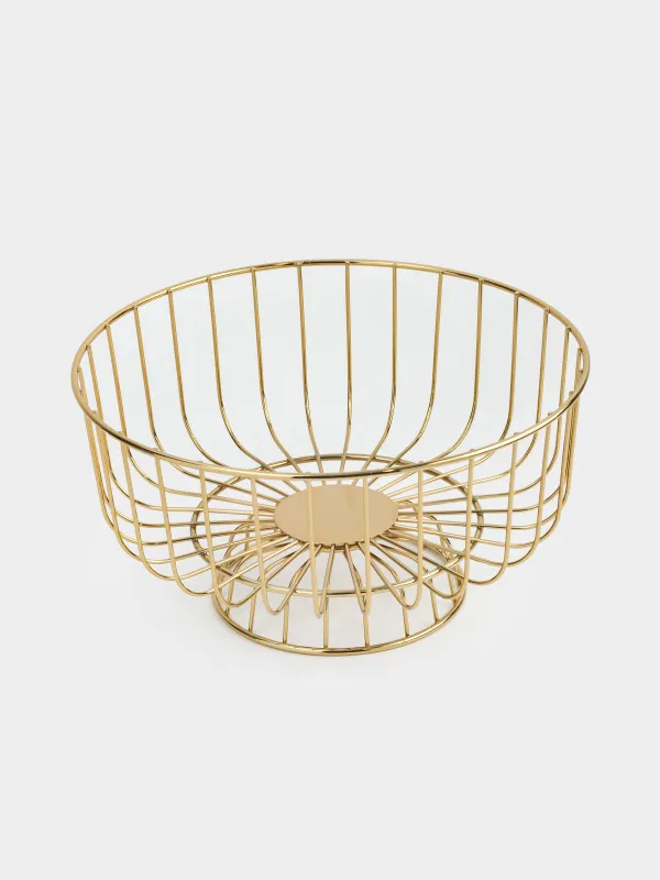 Корзина для фруктов, 28х16 см, на ножке, металл, золотистая, Twist gold, image-1