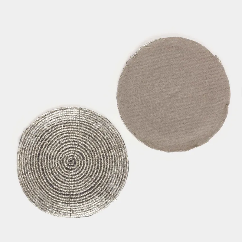 Подставка под кружку, 10 см, 2 шт, круглая, бисер, серебристая, Shiny beads, image-1