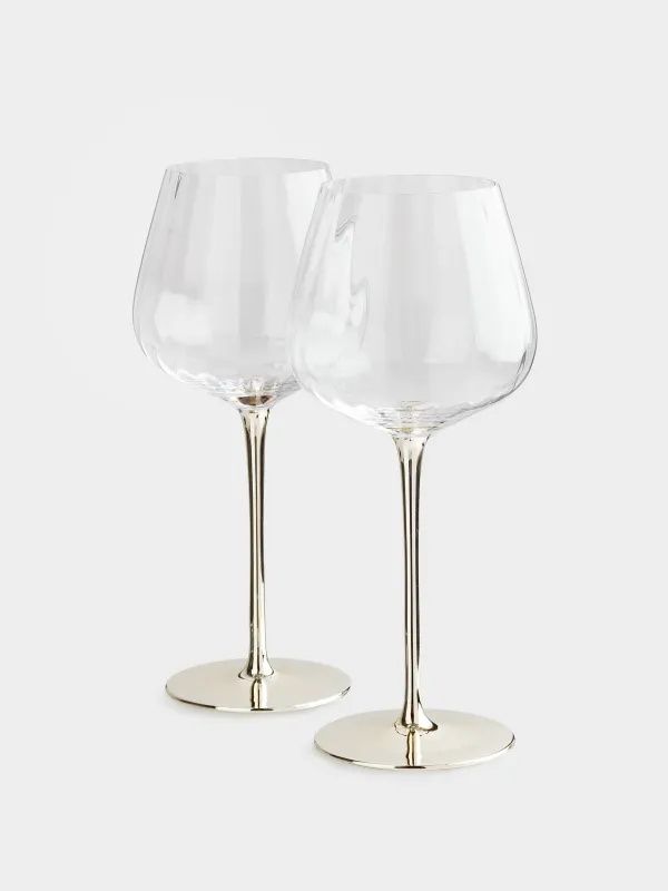 Бокал для красного вина, 570 мл, 2 шт, стекло, золотистая ножка, Glyfada, image-1