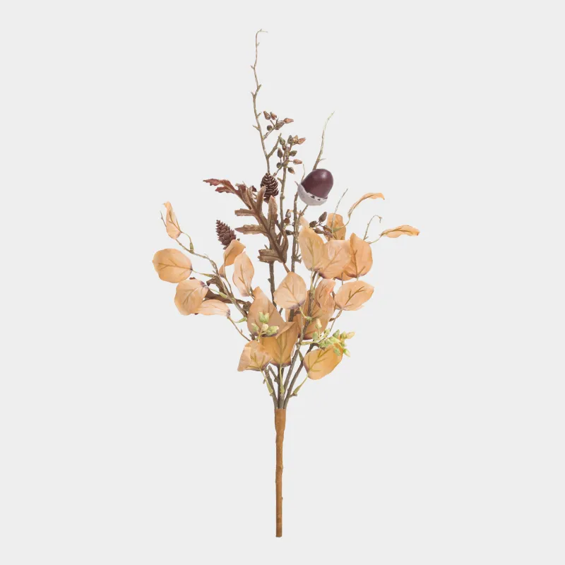 Ветка декоративная, 55 см, полиэстер/пластик, Листья с шишками, Autumn fusion