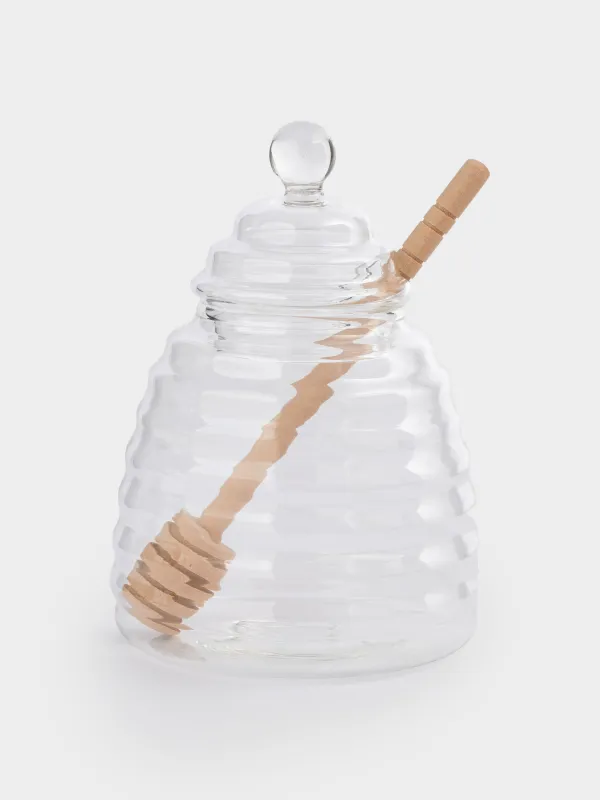 Банка для меда, 470 мл, с ложкой, стекло Б/дерево, Honey, image-0