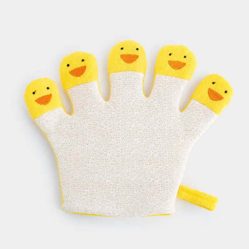 Мочалка-варежка для мытья тела, 20х17 см, детская, полиэстер, бежево-желтая, Утки, Duck yellow, image-0