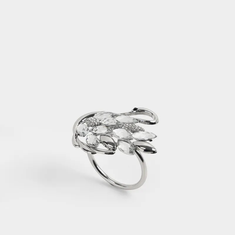 Кольцо для салфеток, 5 см, металл/акрил, серебристое, Лебедь в кристаллах, Swan