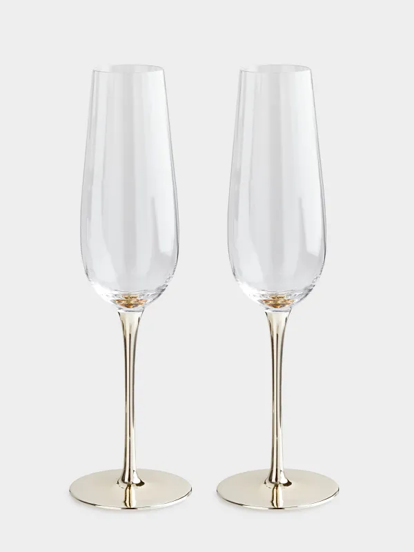 Бокал для шампанского, 200 мл, 2 шт, стекло, золотистая ножка, Glyfada, image-0