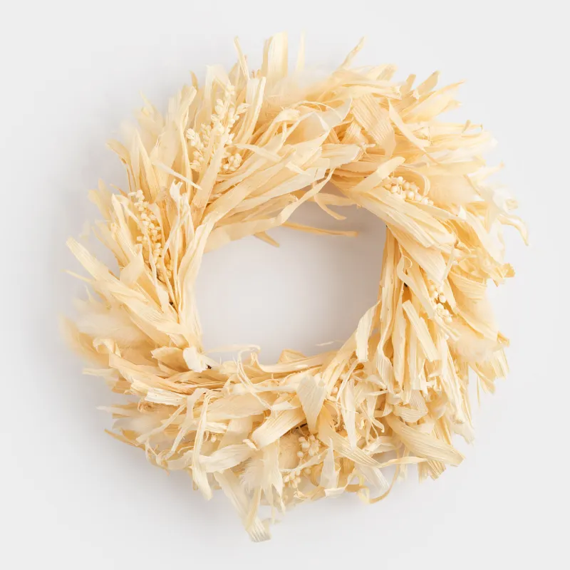 Венок декоративный, 12/23 см, сухоцветы, Лагурус с листьями, Dried flower