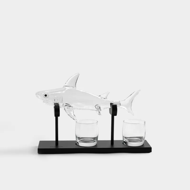 Набор для напитков, 2 перс, 3 пр, на подставке, графин/стаканы, стекло/дерево, Акула, Bar