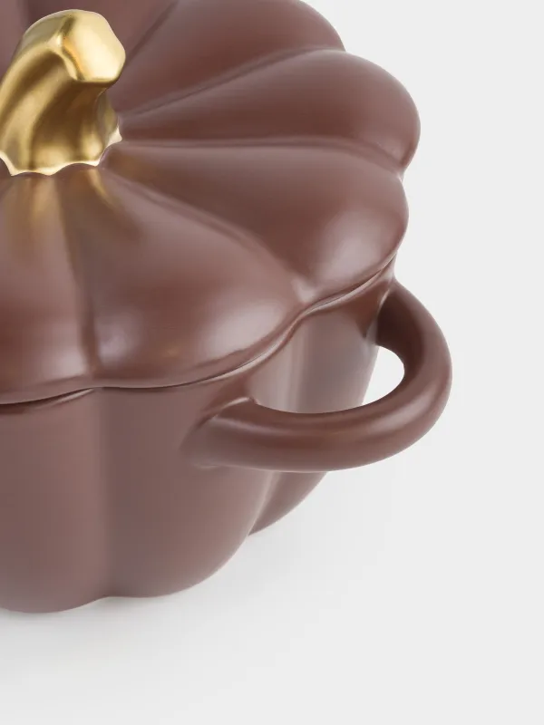 Форма для запекания, 21 см, с крышкой, керамика, коричнево-золотистая, Тыква, Gourd, image-2