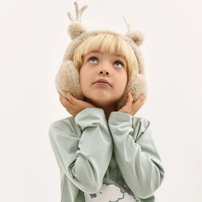 Наушники меховые, 30 см, искусственный мех/полиэстер, бежевые, Рожки, Deer toy