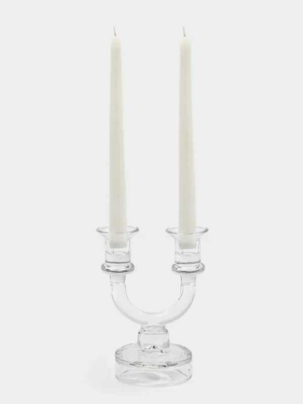 Подсвечник, 19 см, 2 тонкие свечи или 1 цилиндрическая, двусторонний, на ножке, стекло, Clear, image-4