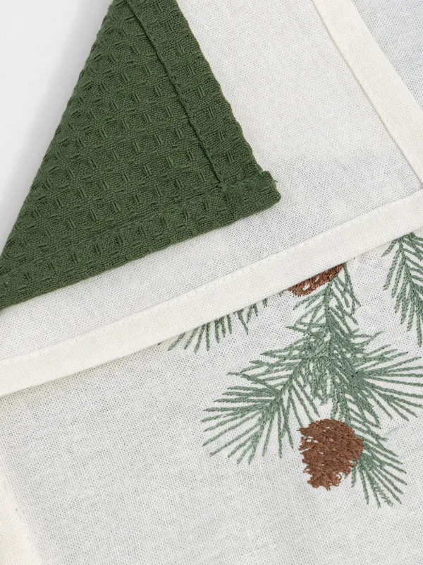 Полотенце кухонное, 40х60 см, 2 шт, хлопок, молочное/зеленое, Шишки на ветке, Conifer, image-1