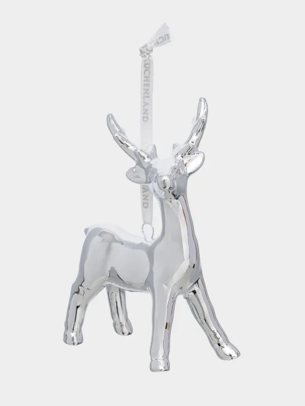 Игрушка елочная, 11 см, фарфор P, серебристая, Олень, Figure christmas, image-0