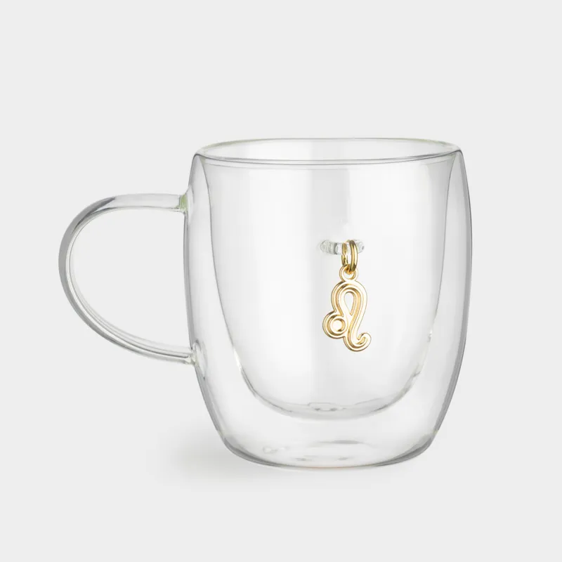 Кружка, 280 мл, стекло Б/металл, с золотистой подвеской, Лев, Air figure zodiac