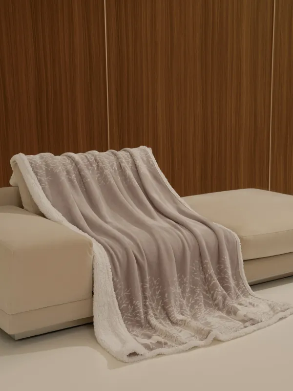 Плед, 130х170 см, фланель/шерпа, бордово-бежевый, Олени в лесу, Flannel, image-0