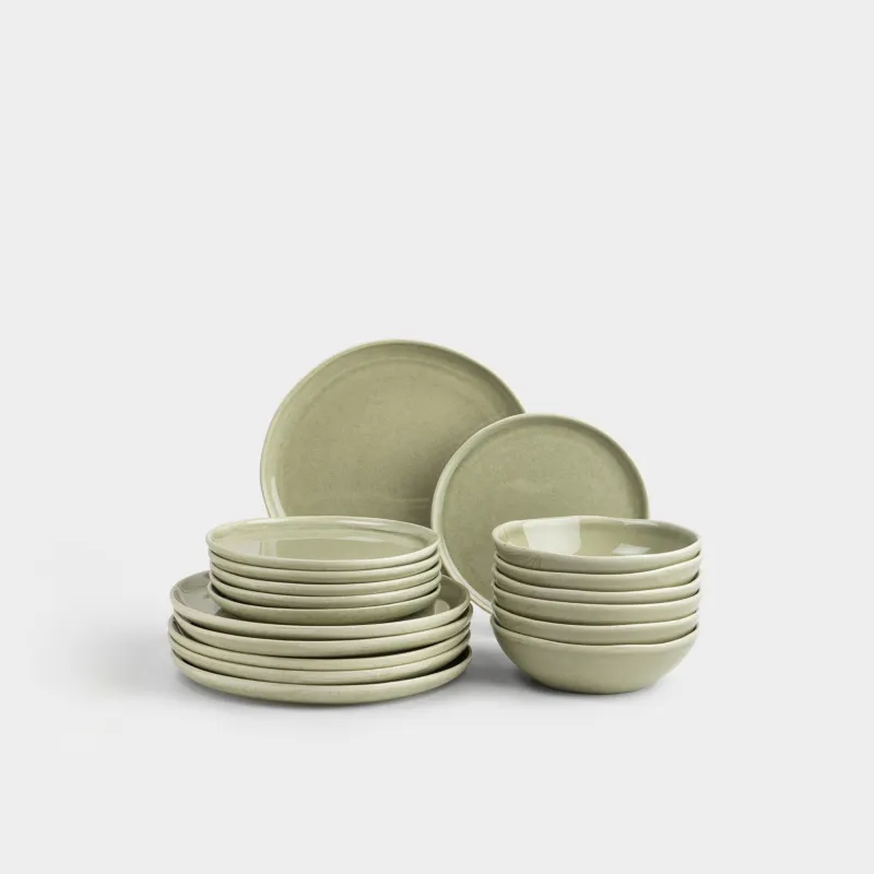 Сервиз обеденный, 6 перс, 18 пр, керамика R, зеленый, Неровный край, Riveso green